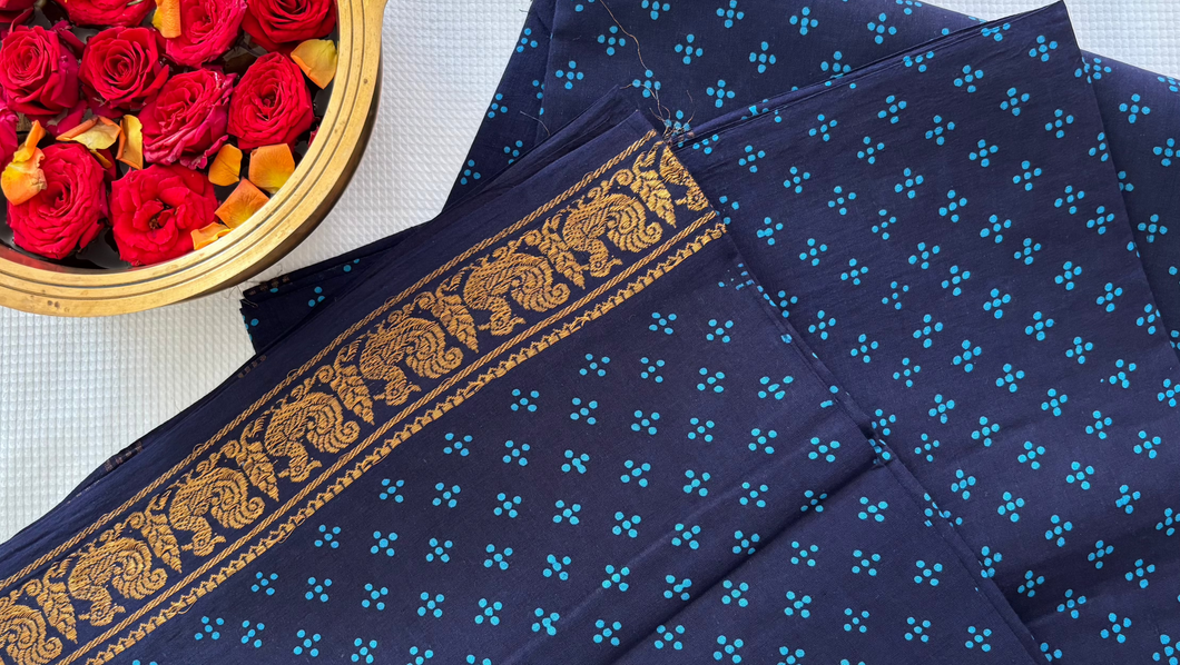 Traditional Sungudi Cotton Saree - Navy Blue