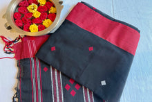 Load image into Gallery viewer, Bengal cotton handloom saree - Black &amp; Red (Broad Border)
