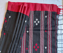 Load image into Gallery viewer, Bengal cotton handloom saree - Black &amp; Red (Broad Border)
