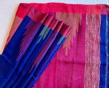 Load image into Gallery viewer, Bengal cotton handloom saree - Blue &amp; Magenta
