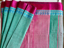 Load image into Gallery viewer, Bengal cotton handloom saree - Teal Green &amp; Magenta
