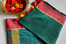 Load image into Gallery viewer, Bengal cotton handloom saree - Green &amp; Red
