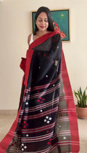 Load image into Gallery viewer, Bengal cotton handloom saree - Black &amp; Red (Broad Border)
