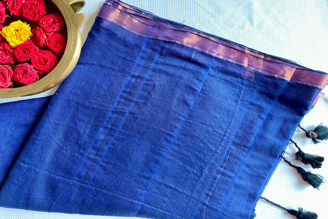 Bengal cotton handloom saree - Blue