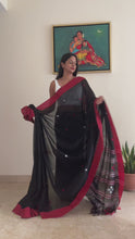 Load and play video in Gallery viewer, Bengal cotton handloom saree - Black &amp; Red (Broad Border)
